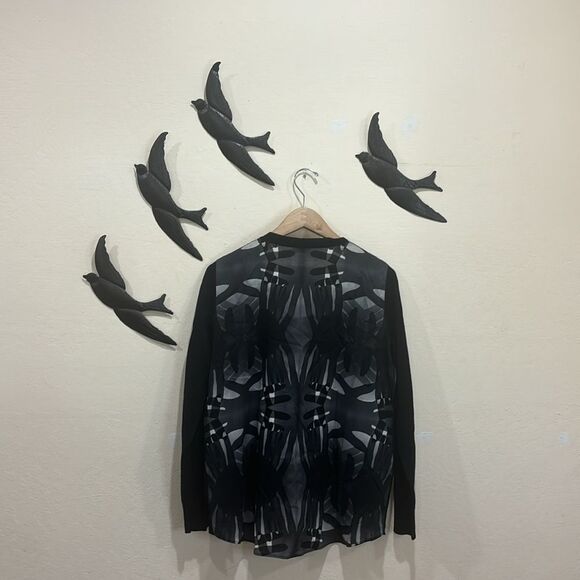 AKRIS PUNTO 100% Wool Black Overlapping Handprint Paneled Cardigan - 10 - Picture 11 of 13